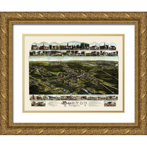 Norton Massachusetts - Bailey 1891  Gold Ornate Wood Framed Art Print with Double Matting by Bailey