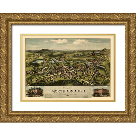 Northborough Massachusetts -1887 Gold Ornate Wood Framed Art Print with Double Matting by Unknown