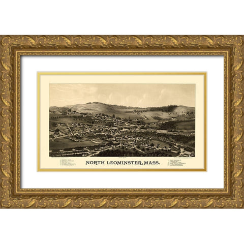 North Leominster Massachusetts - Burleigh 1887  Gold Ornate Wood Framed Art Print with Double Matting by Burleigh