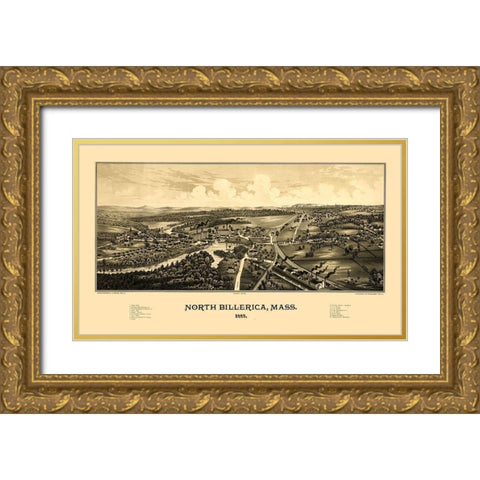 North Billerica Massachusetts - Burleigh 1887  Gold Ornate Wood Framed Art Print with Double Matting by Burleigh
