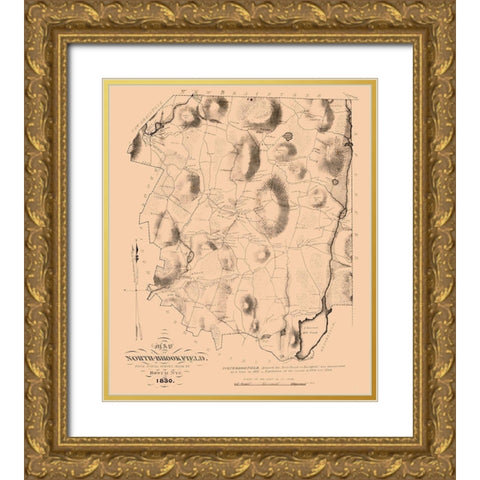 North Brookfield Massachusetts - Nye 1830  Gold Ornate Wood Framed Art Print with Double Matting by Nye