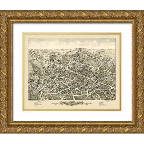 Peabody Massachusetts - Hazen 1877  Gold Ornate Wood Framed Art Print with Double Matting by Hazen