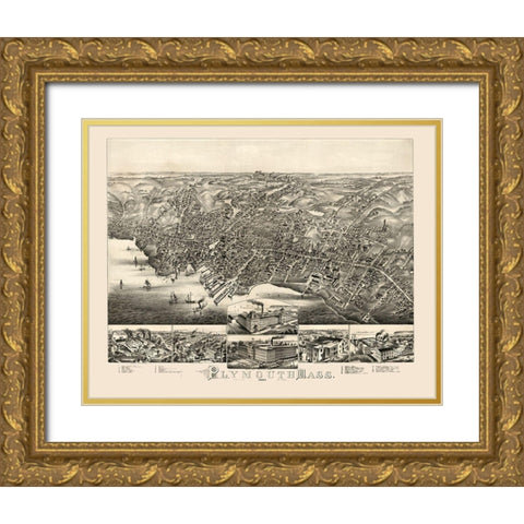 Plymouth Massachusetts -1882 Gold Ornate Wood Framed Art Print with Double Matting by Unknown