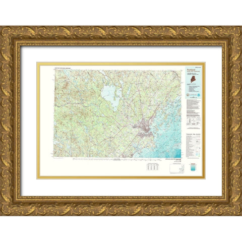 Portland Maine Quad - USGS 1985 Gold Ornate Wood Framed Art Print with Double Matting by USGS