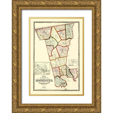Rochester Massachusetts - Walling 1856 Gold Ornate Wood Framed Art Print with Double Matting by Walling