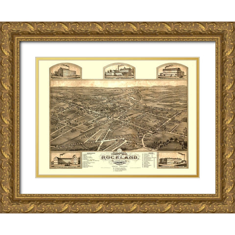 Rockland Massachusetts - Stoner 1881  Gold Ornate Wood Framed Art Print with Double Matting by Stoner