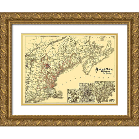Boston and Maine Railroad - Avery 1888 Gold Ornate Wood Framed Art Print with Double Matting by Avery