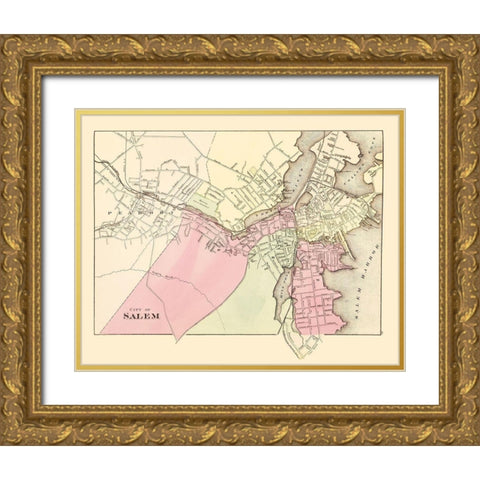 Salem Massachusetts - Walling 1871 Gold Ornate Wood Framed Art Print with Double Matting by Walling