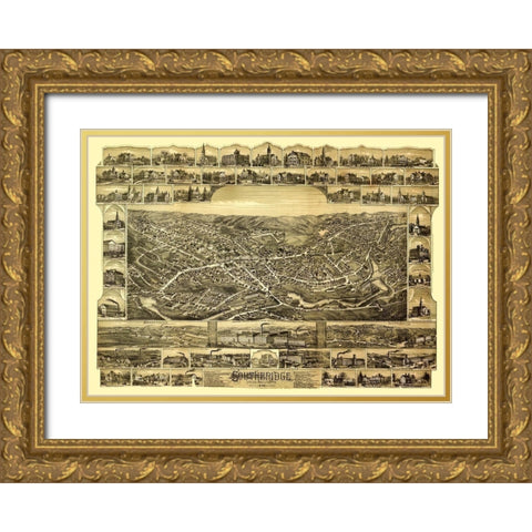 Southbridge Massachusetts - Bailey 1892  Gold Ornate Wood Framed Art Print with Double Matting by Bailey