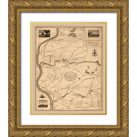 Springfield Massachusetts - Bowles 1827 Gold Ornate Wood Framed Art Print with Double Matting by Bowles