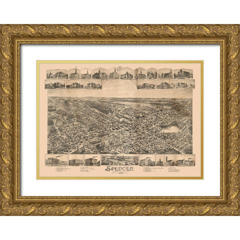 Spencer Massachusetts -1892 Gold Ornate Wood Framed Art Print with Double Matting by Unknown