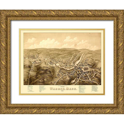Warren Massachusetts - Bailey 1879  Gold Ornate Wood Framed Art Print with Double Matting by Bailey