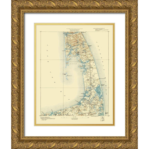 Wellfleet Massachusetts Sheet - USGS 1887 Gold Ornate Wood Framed Art Print with Double Matting by USGS