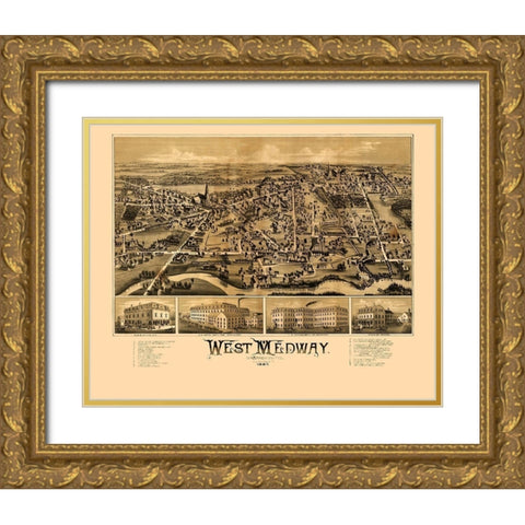 West Medway Massachusetts -1887 Gold Ornate Wood Framed Art Print with Double Matting by Unknown