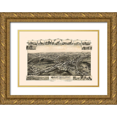 West Boylston Massachusetts -1891 Gold Ornate Wood Framed Art Print with Double Matting by Unknown