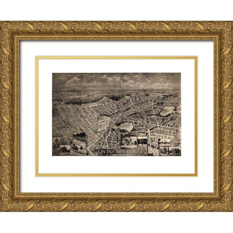 Winchester Massachusetts - Robbins 1898 Gold Ornate Wood Framed Art Print with Double Matting by Robbins