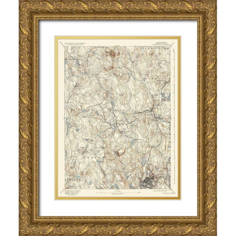 Worcester Massachusetts Quad - USGS 1892 Gold Ornate Wood Framed Art Print with Double Matting by USGS