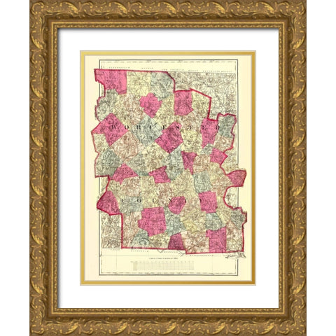 Worcester Massachusetts - Walling 1871 Gold Ornate Wood Framed Art Print with Double Matting by Walling