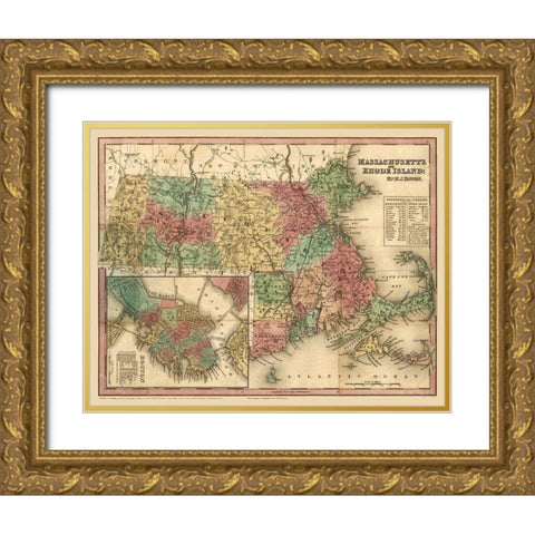 Massachusetts Rhode Island - Tanner 1833  Gold Ornate Wood Framed Art Print with Double Matting by Tanner