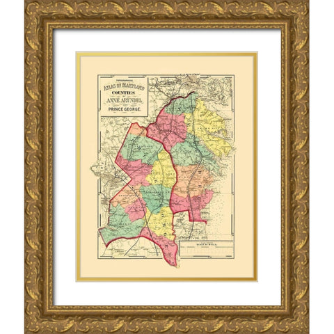 Anne Arundel  Prince George Maryland - Walling Gold Ornate Wood Framed Art Print with Double Matting by Walling