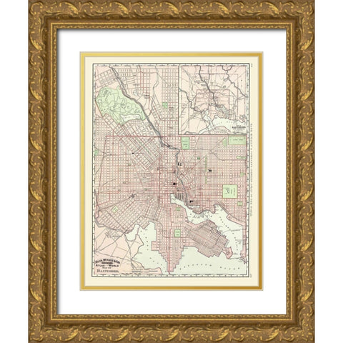 Baltimore Maryland - Rand McNally 1897 Gold Ornate Wood Framed Art Print with Double Matting by Rand McNally