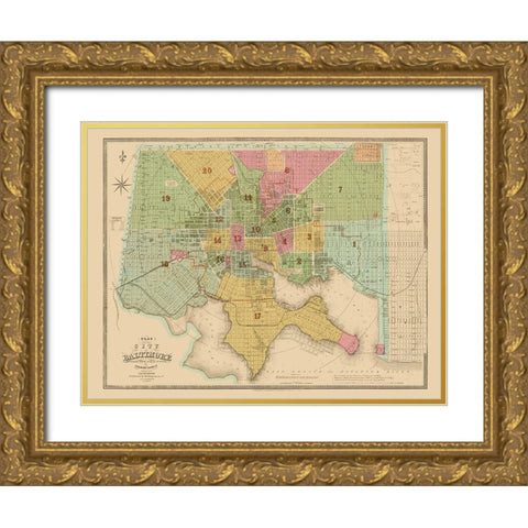 Baltimore Maryland - Lucas 1852 Gold Ornate Wood Framed Art Print with Double Matting by Lucas