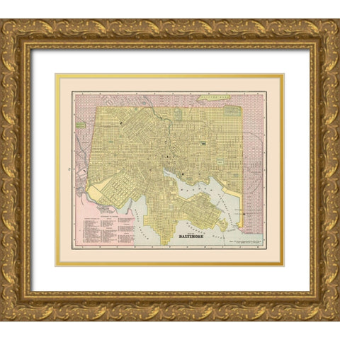Baltimore  Maryland - Cram 1892 Gold Ornate Wood Framed Art Print with Double Matting by Cram