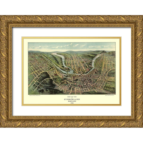 Cumberland Maryland - Fowler 1906 Gold Ornate Wood Framed Art Print with Double Matting by Fowler