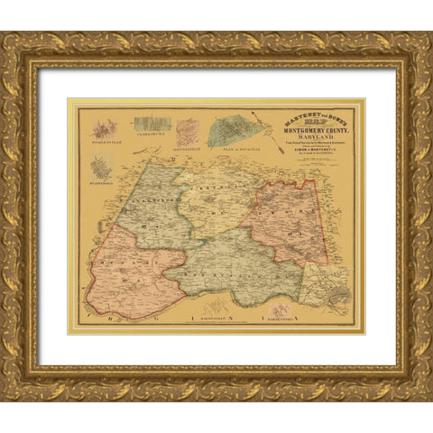 Montgomery Maryland Landowner - Martenet 1865 Gold Ornate Wood Framed Art Print with Double Matting by Martenet