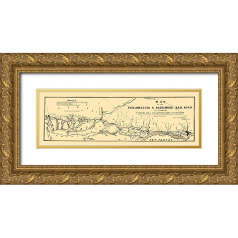 Philadelphia and Baltimore Railroad 1853 Gold Ornate Wood Framed Art Print with Double Matting by Trautwine