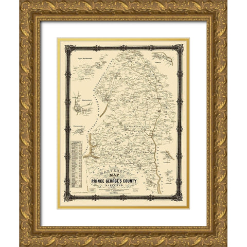 Prince George Maryland Landowner - Martenet 1861 Gold Ornate Wood Framed Art Print with Double Matting by Martenet