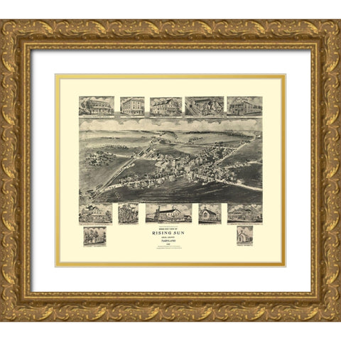 Rising Sun Maryland - Fowler 1907 Gold Ornate Wood Framed Art Print with Double Matting by Fowler
