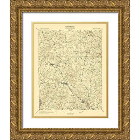 Rockville Maryland Virginia Quad - USGS 1908 Gold Ornate Wood Framed Art Print with Double Matting by USGS