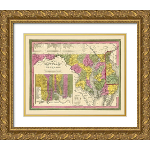 Maryland - Mitchell 1846 Gold Ornate Wood Framed Art Print with Double Matting by Mitchell