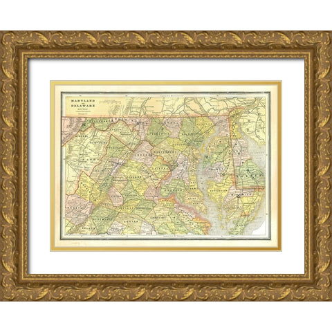 Maryland, Delaware - Cram 1886 Gold Ornate Wood Framed Art Print with Double Matting by Cram