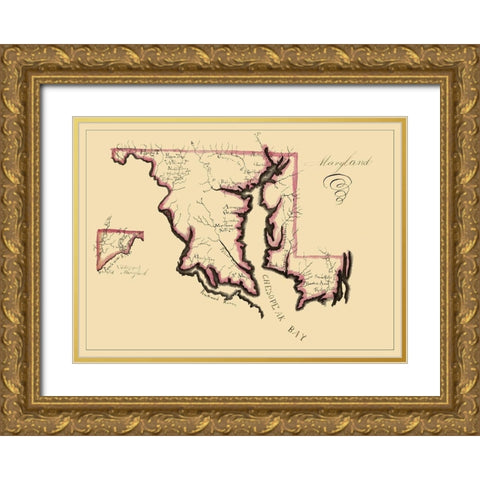 Maryland - Henshaw 1858 Gold Ornate Wood Framed Art Print with Double Matting by Henshaw