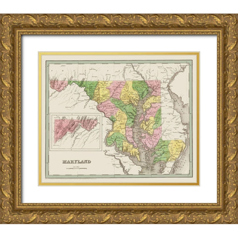 Maryland - Bradford 1836 Gold Ornate Wood Framed Art Print with Double Matting by Bradford