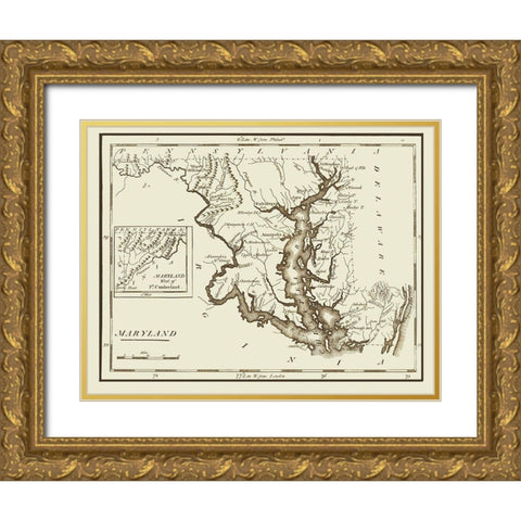 Maryland - Lewis 1797 Gold Ornate Wood Framed Art Print with Double Matting by Lewis