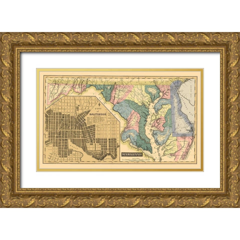 Maryland, Delaware - Lucas 1823 Gold Ornate Wood Framed Art Print with Double Matting by Lucas
