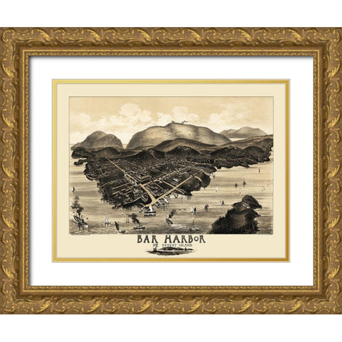 Bar Harbor Mt Desert Island Maine - Morris 1886 Gold Ornate Wood Framed Art Print with Double Matting by Morris