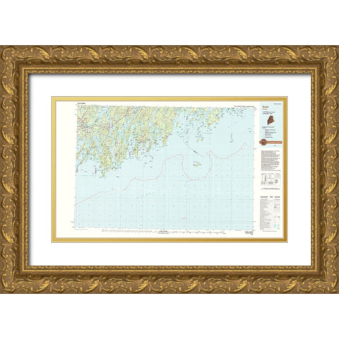 Bath Maine Quad - USGS 1985 Gold Ornate Wood Framed Art Print with Double Matting by USGS