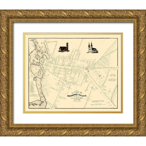 Brunswick Maine - Noyes 1846  Gold Ornate Wood Framed Art Print with Double Matting by Noyes