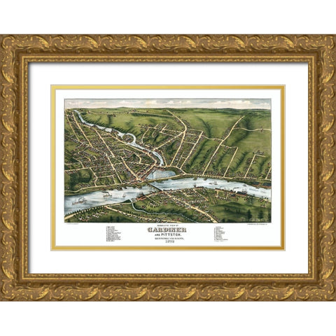 Gardiner Maine - Stoner 1878  Gold Ornate Wood Framed Art Print with Double Matting by Stoner