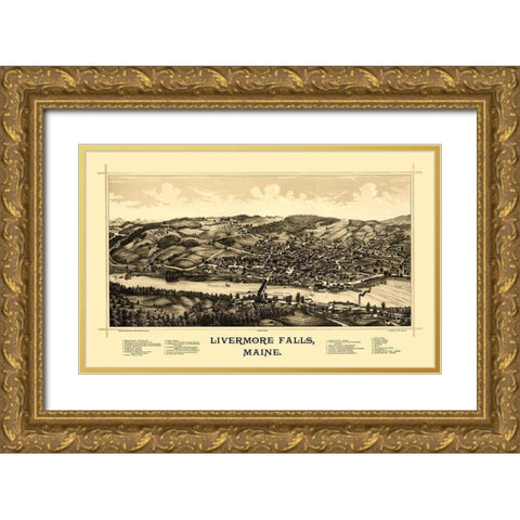 Livermore Falls Maine - Norris 1889  Gold Ornate Wood Framed Art Print with Double Matting by Norris