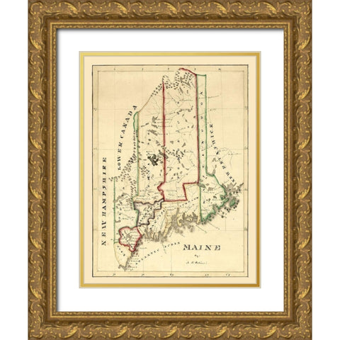 Maine - Perkins 1820  Gold Ornate Wood Framed Art Print with Double Matting by Perkins