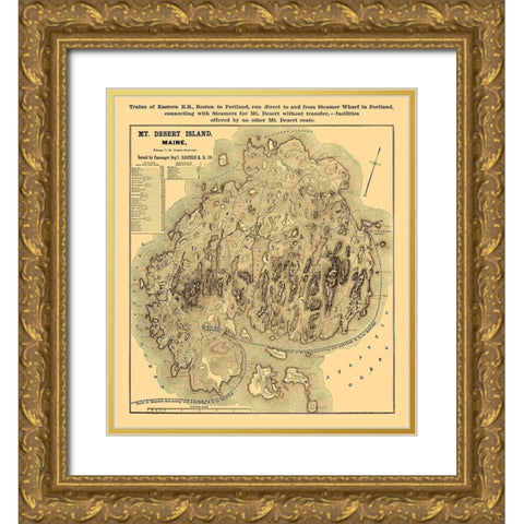 Mount Desert Island Maine - Eastern Railroad Co 1890  Gold Ornate Wood Framed Art Print with Double Matting by Eastern Railroad Co