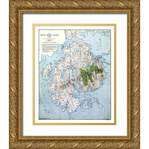 Mount Desert Island Maine - Bates 1917  Gold Ornate Wood Framed Art Print with Double Matting by Bates