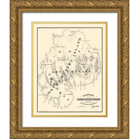 Mount Desert Island Maine - Dodge 1872  Gold Ornate Wood Framed Art Print with Double Matting by Dodge