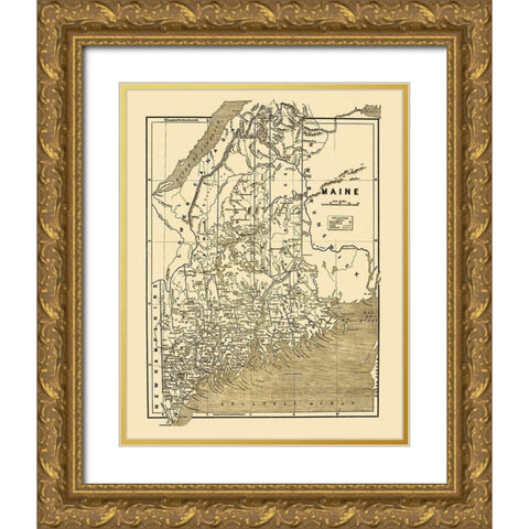 Maine - 1890 Gold Ornate Wood Framed Art Print with Double Matting by Unknown