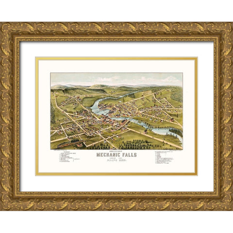 Mechanic Falls Maine - Stoner 1878  Gold Ornate Wood Framed Art Print with Double Matting by Stoner